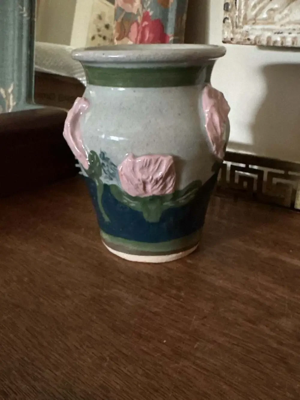 LST Ceramic Hand-Painted Floral Relief Small Vase